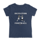 Defector shirt that says “DEFECTOR FOOTBALL.” Features clip art of American football players.  Navy shirt in ‘femme’ cut.