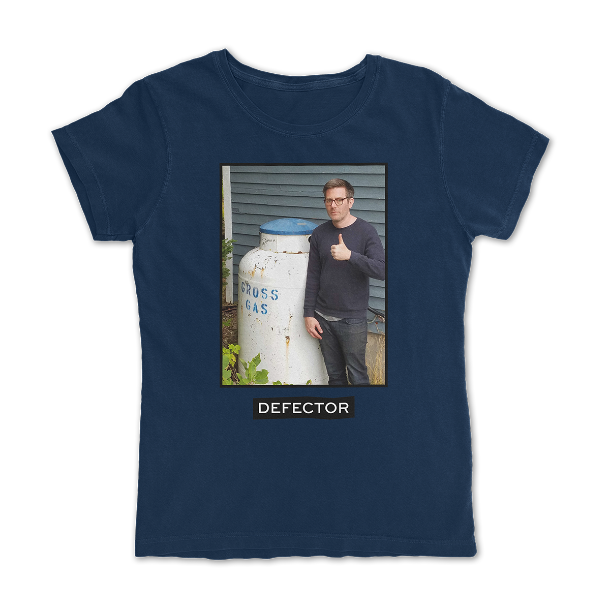 David Roth standing next to a container that says "GROSS GAS"