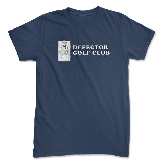 Defector Golf Club t-shirt with an old man playing golf