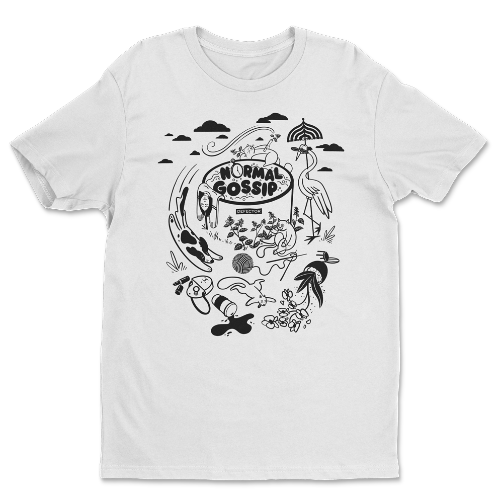 A normal Gossip shirt, black text on a white shirt, with lots of NG references