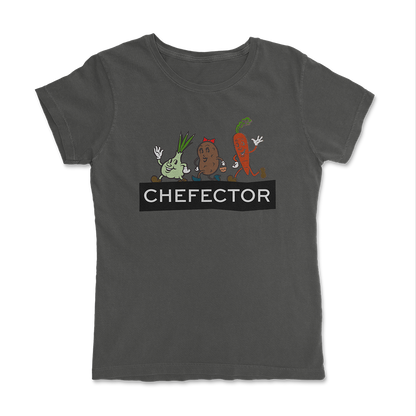 Chefector shirt with CHEFECTOR logo and three veggies dancing
