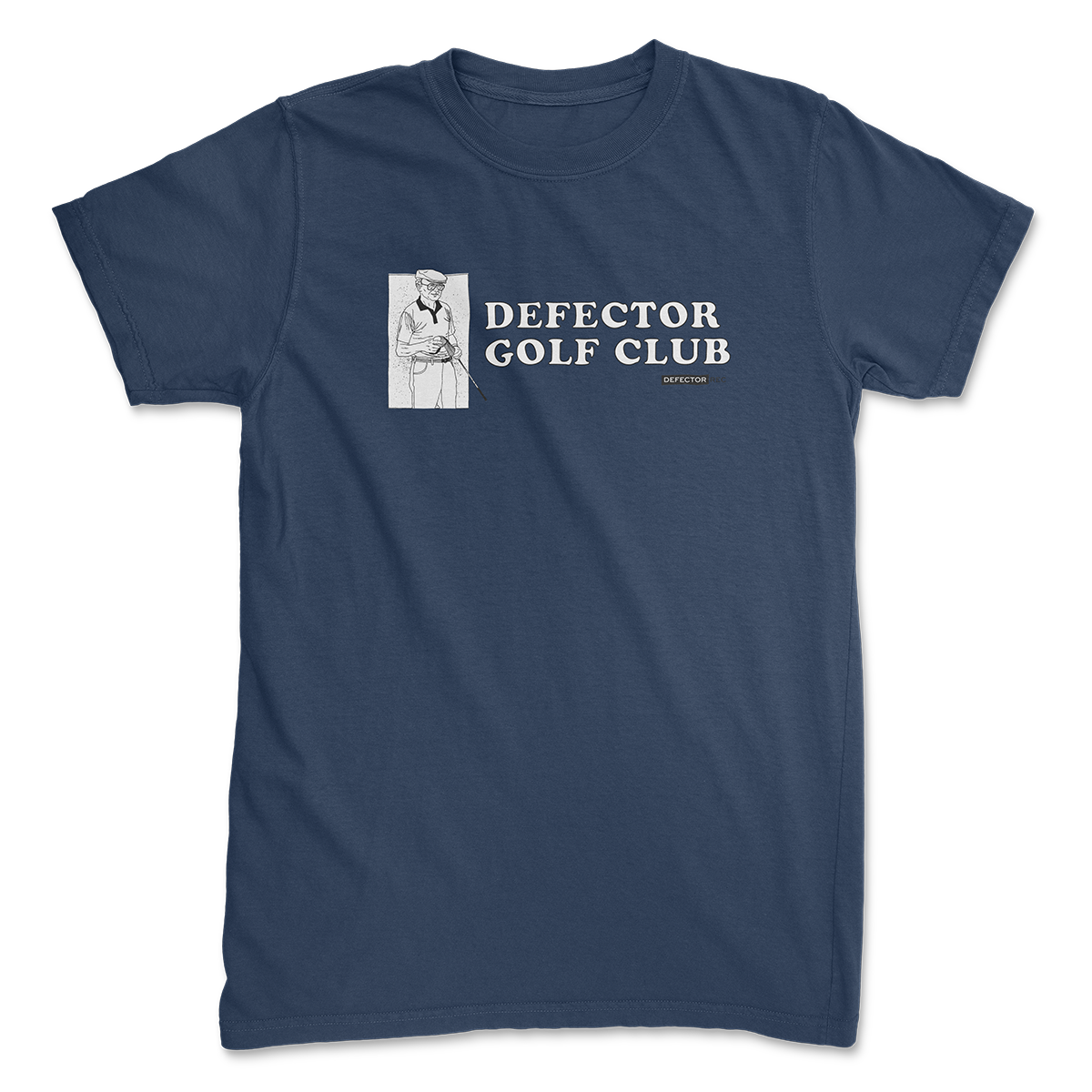 Defector Golf Club t-shirt with an old man playing golf