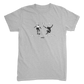 Defector shirt that says “DEFECTOR SKATEBOARDING.” Features clip art of skateboarding.  Grey shirt in ‘unisex’ cut.